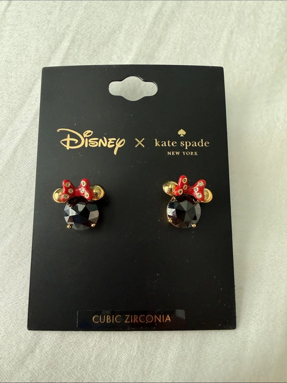 kate spade Disney Minnie Black Faceted Stud Earrings with Red Bows